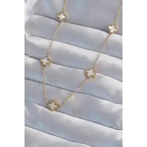 316L Çelik Gold Renk Minimal Beyaz Sedefli Yonca Kolye