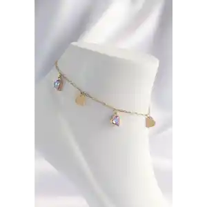 316L Çelik Gold Renk Minimal Renkli Zirkon Taşlı Kalp Halhal