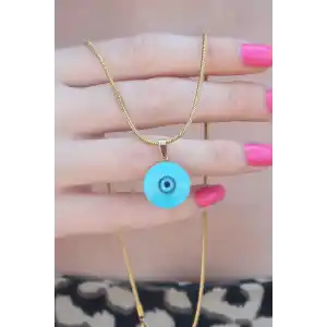 316L Çelik Gold Renk Nazar Boncuk Model Kadın Kolye