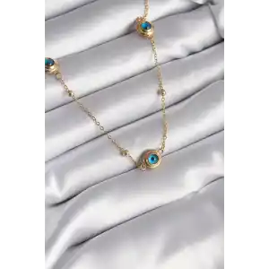 316L Çelik Gold Renk Nazar Boncuk Model Kadın Kolye