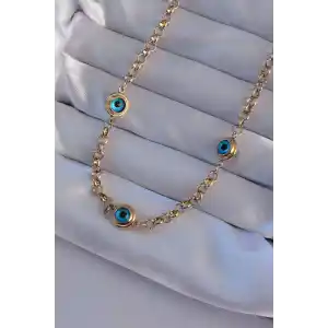 316L Çelik Gold Renk Nazar Boncuk Model Kolye