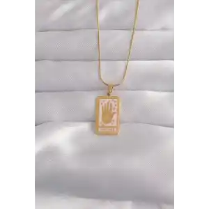 316L Çelik Gold Renk Pembe Mineli El Figür Tarot Kolye