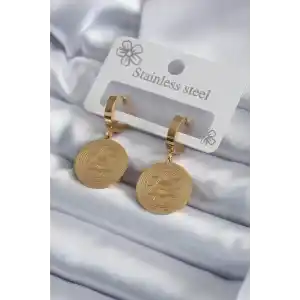 316L Çelik Gold Renk Pentagram İşleme Model Kadın Küpe