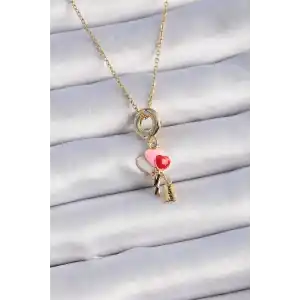 316L Çelik Gold Renk Renkli Kalp Figür Charm Model Kadın Kolye