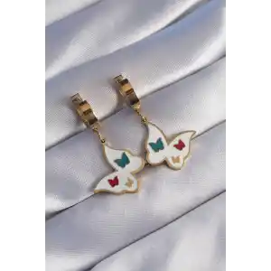 316L Çelik Gold Renk Renkli Mineli Kelebek Küpe