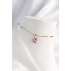 316L Çelik Gold Renk Renkli Zirkon Taşlı Kalp Halhal