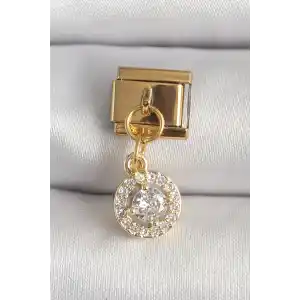 316L Çelik Gold Renk Sallantı Daire Zirkon Taşlı Nomination Charm