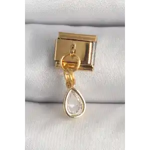 316L Çelik Gold Renk Sallantı Damla Zirkon Taşlı Nomination Charm