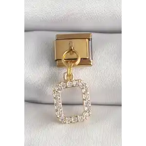 316L Çelik Gold Renk Sallantı Kare Zirkon Taşlı Nomination Charm