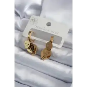 316L Çelik Gold Renk Sallantı Kuru Kafa Model Kadın Küpe
