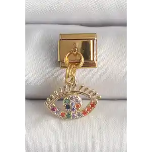316L Çelik Gold Renk Sallantı Renkli Zirkon Taşlı Göz Model Nomination Charm