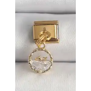 316L Çelik Gold Renk Sallantı Zirkon Taşlı Balina Model Nomination Charm