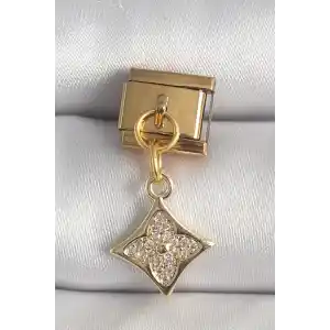 316L Çelik Gold Renk Sallantı Zirkon Taşlı Çiçek İşlemeli Nomination Charm