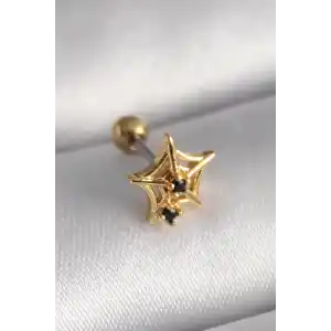 316L Çelik Gold Renk Siyah Zirkon Taş Detay Örümcek Ağ Model Tragus Piercing