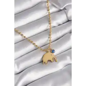 316L Çelik Gold Renk Top Zincir Model Fil Figür Nazar Boncuk Detay Kadın Kolye