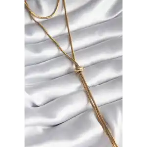 316L Çelik Gold Renk Tüp Zincir Asansör Model Kadın Kolye