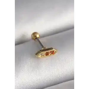 316L Çelik Gold Renk Turuncu Zirkon Taşlı Tragus Piercing