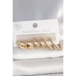 316L Çelik Gold Renk Üçgen Halka Model Kadın Küpe Seti