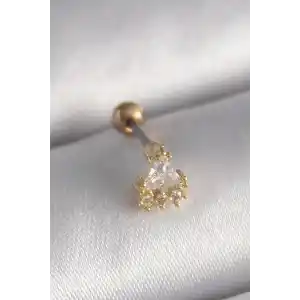316L Çelik Gold Renk Üçgen Zirkon Taşlı Tragus Piercing