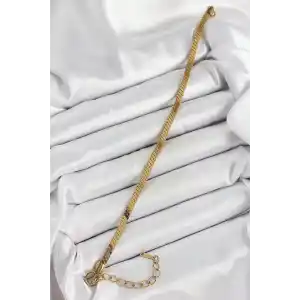 316L Çelik Gold Renk Yassı Zincir Model Kadın Bileklik