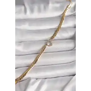 316L Çelik Gold Renk Yassı Zincir Model Zirkon Taşlı Kalp Figür Kadın Bileklik