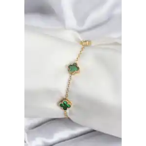 316L Çelik Gold Renk Yeşil Baby Boy Yonca Kadın Bileklik