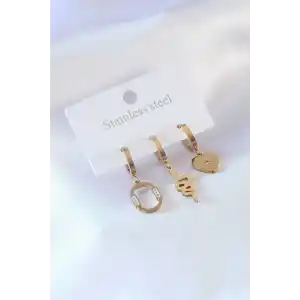 316L Çelik Gold Renk Yılan Model Kalp Detay Zirkon Taşlı Kadın Küpe