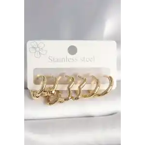 316L Çelik Gold Renk Yıldız Halka Model Kadın Küpe Seti