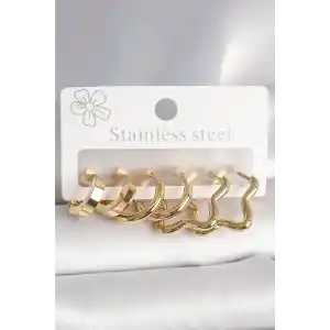 316L Çelik Gold Renk Yıldız Halka Model Kadın Küpe Seti