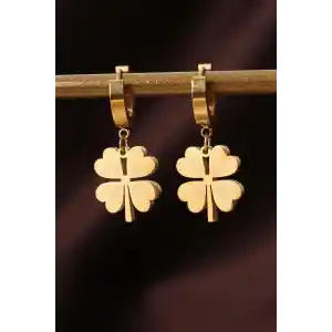 316L Çelik Gold Renk Yonca Küpe