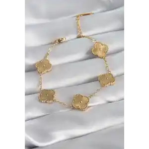 316L Çelik Gold Renk Yonca Model İşleme Detay Kadın Bileklik