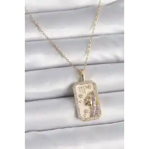 316L Çelik Gold Renk Zincir Başak Burcu Zirkon Taşlı Kadın Kolye