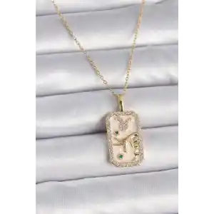 316L Çelik Gold Renk Zincir Boğa Burcu Zirkon Taşlı Kadın Kolye