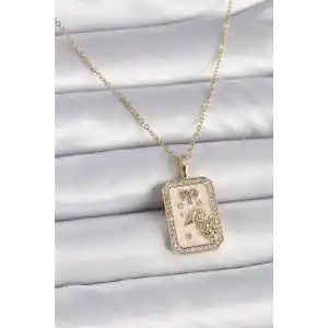 316L Çelik Gold Renk Zincir Koç Burcu Zirkon Taşlı Kadın Kolye