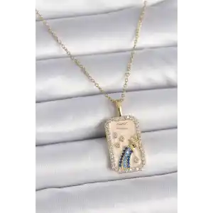 316L Çelik Gold Renk Zincir Kova Burcu Zirkon Taşlı Kadın Kolye
