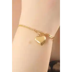 316L Çelik Gold Renk Zincir Model Kalp Figür Kadın Bileklik