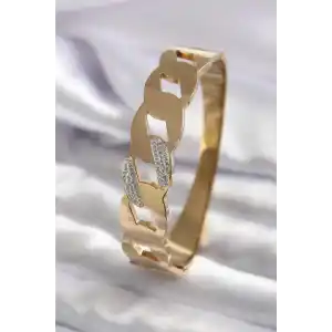 316L Çelik Gold Renk Zincir Model Zirkon Taş Detay Kadın Kelepçe