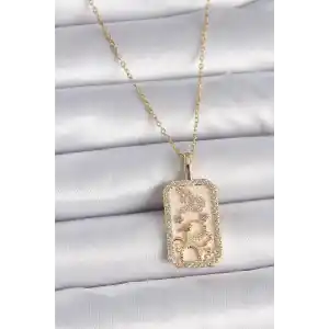 316L Çelik Gold Renk Zincir Oğlak Burcu Zirkon Taşlı Kadın Kolye