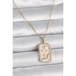 316L Çelik Gold Renk Zincir Yay Burcu Zirkon Taşlı Kadın Kolye