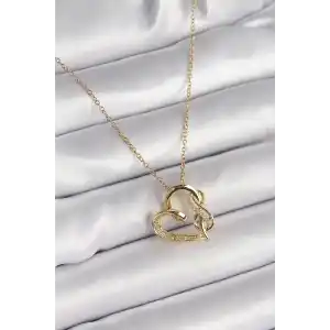 316L Çelik Gold Renk Zincir Zirkon Taş Detaylı Kalp Model Sonsuzluk Detay Kadın Kolye
