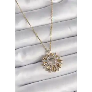 316L Çelik Gold Renk Zincir Zirkon Taşlı Mix Renk Güneş Model Kadın Kolye