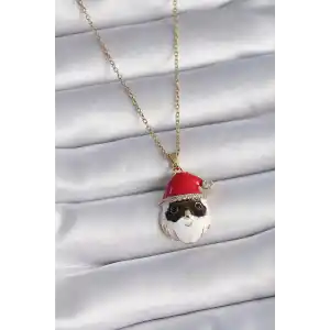 316L Çelik Gold Renk Zincir Zirkon Taşlı Yılbaşı Temalı Noel Baba Figür Kadın Kolye