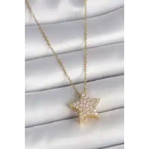 316L Çelik Gold Renk Zincir Zirkon Taşlı Yıldız Model Kadın Kolye