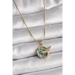 316L Çelik Gold Renk Zincir Zirkon Taşlı Yusufçuk Model Kadın Kolye