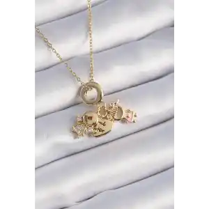 316L Çelik Gold Renk Zirkon Taş Detay Çocuk Figür Charm Model Kadın Kolye