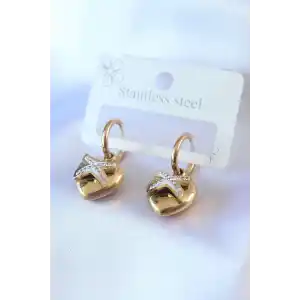 316L Çelik Gold Renk Zirkon Taş Detay Kalp Model Kadın Küpe