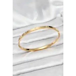 316L Çelik Gold Renk Zirkon Taşlı 65 mm İnce Kadın Kelepçe Bileklik