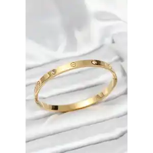 316L Çelik Gold Renk Zirkon Taşlı 65 mm Kadın Kelepçe Bileklik