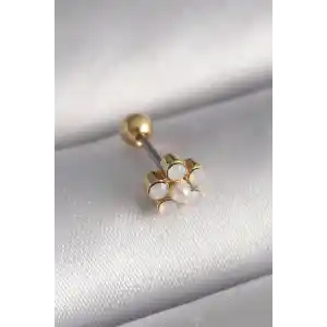 316L Çelik Gold Renk Zirkon Taşlı Çiçek Model Tragus Piercing