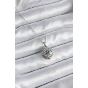 316L Çelik Gold Renk Zirkon Taşlı Göz Model Kadın Kolye